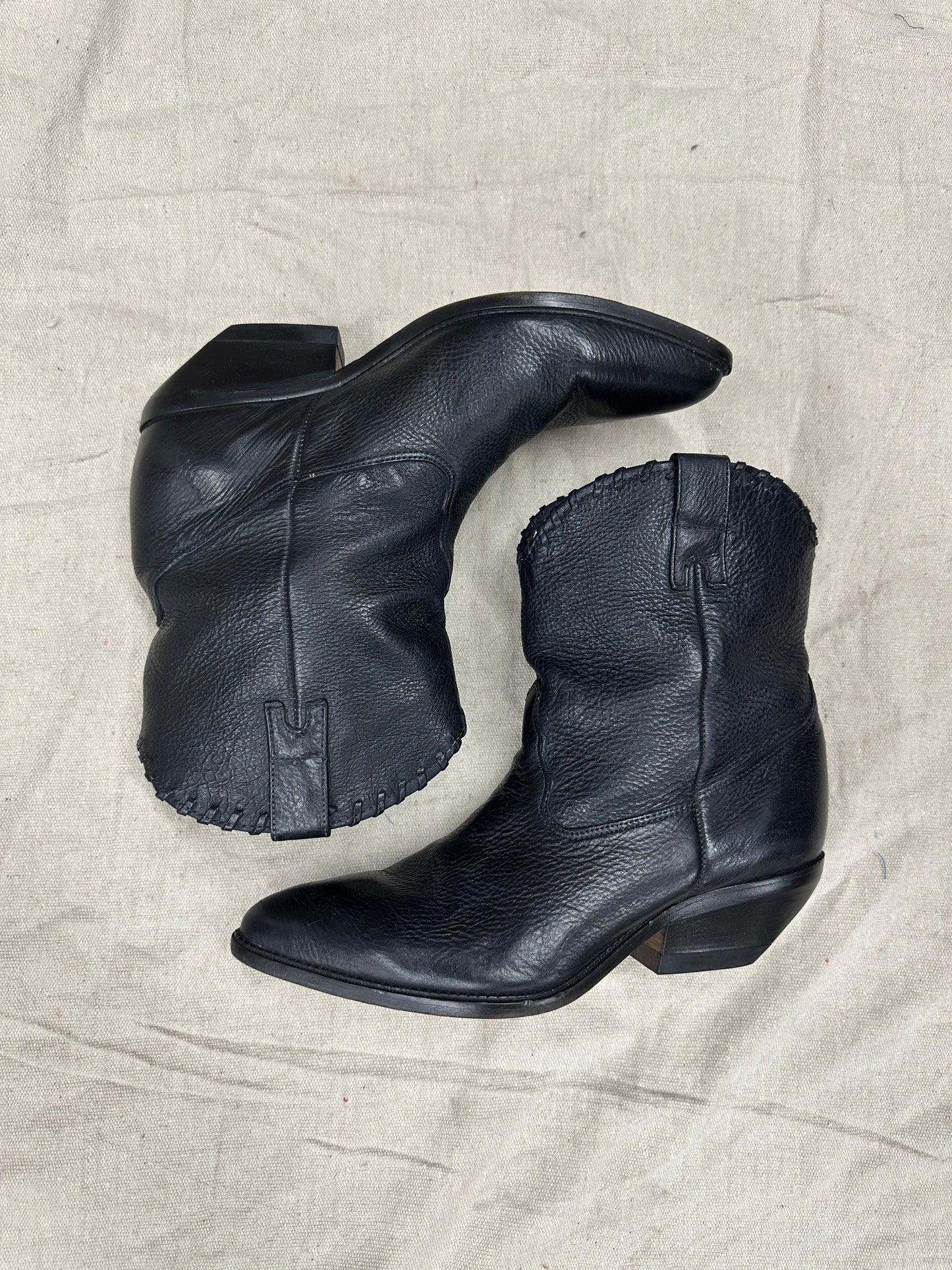 Vintage low black cowboy boots