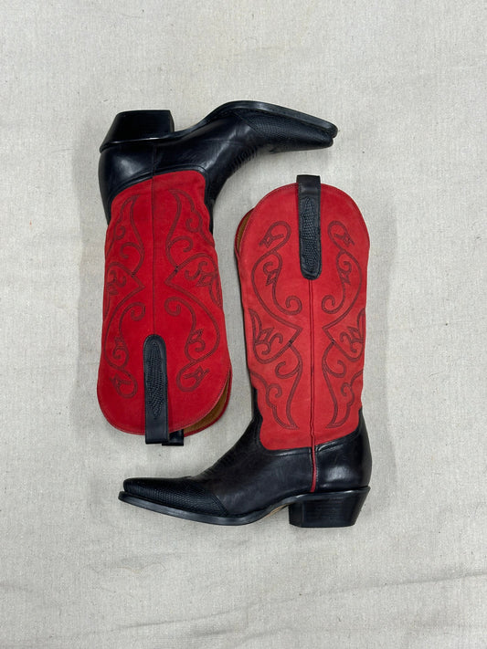 Vintage Cherry Red and Black Cowboy Boots