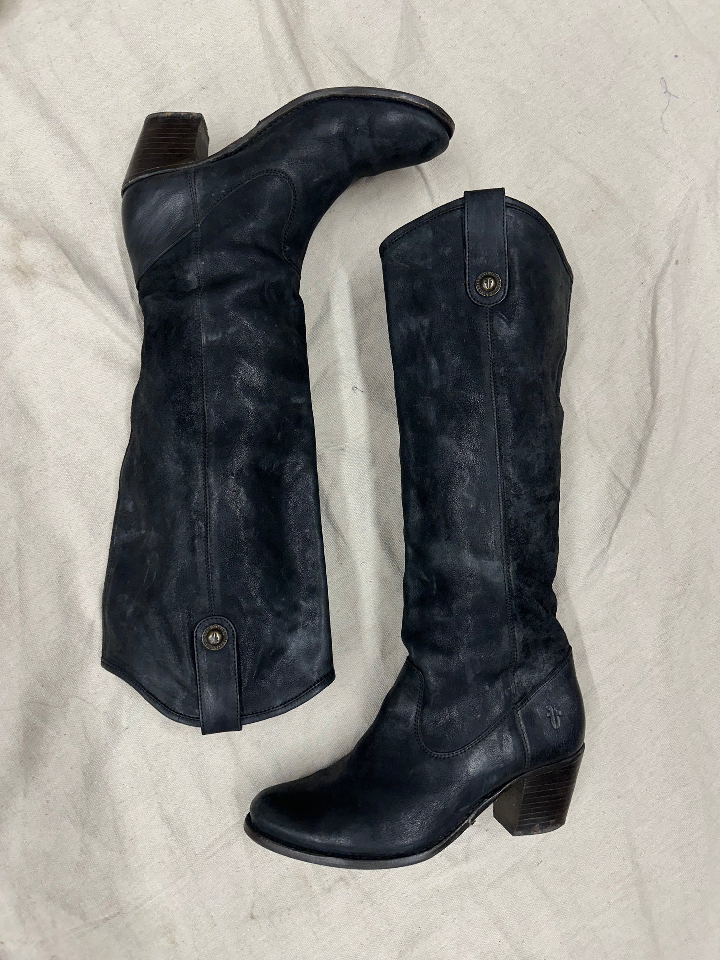 Vintage black and grey tall Frye cowboy boots