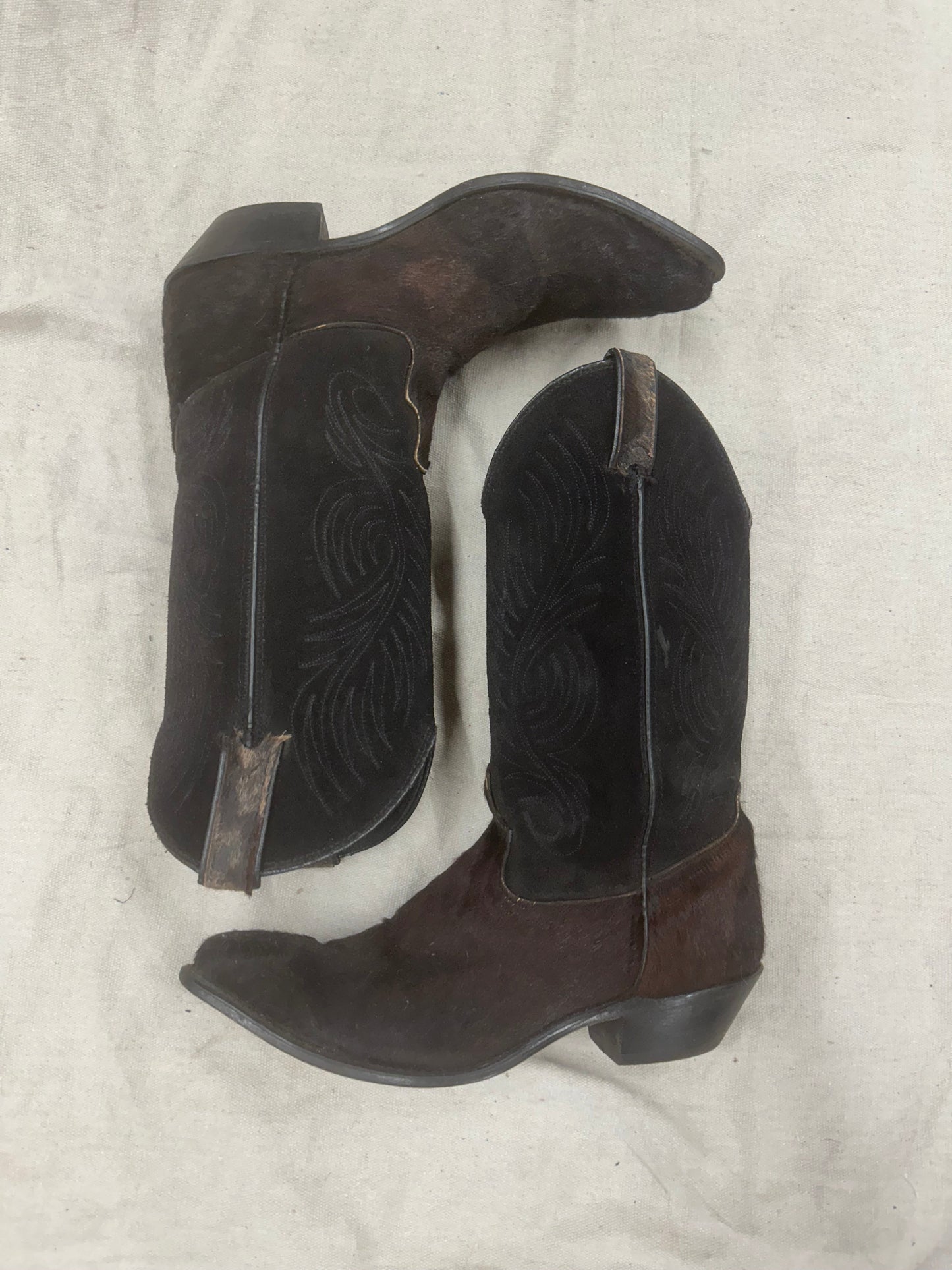 Vintage Black and Brown Pony Hair Cowboy Boots