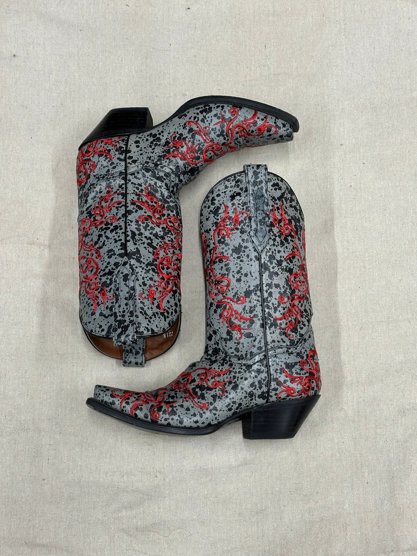 Vintage Patterned With Red Stitching Cowboy Boots