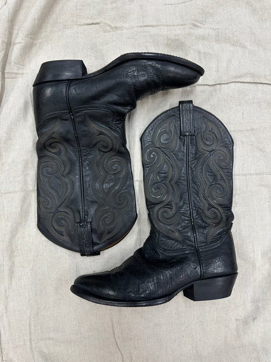 Vintage Black Ostrich Cowboy Boot