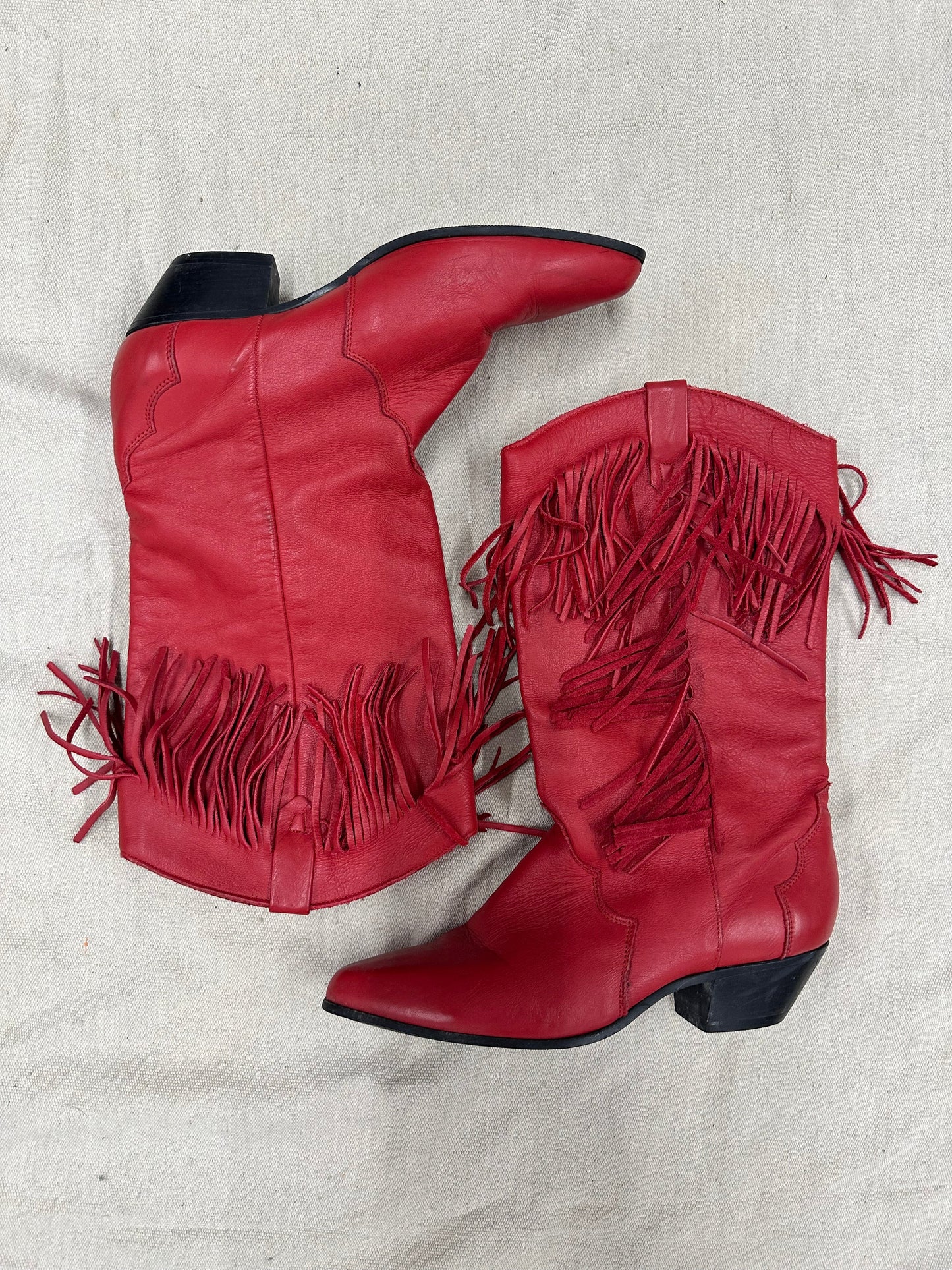 Vintage Red Fringe Cowboy Boots