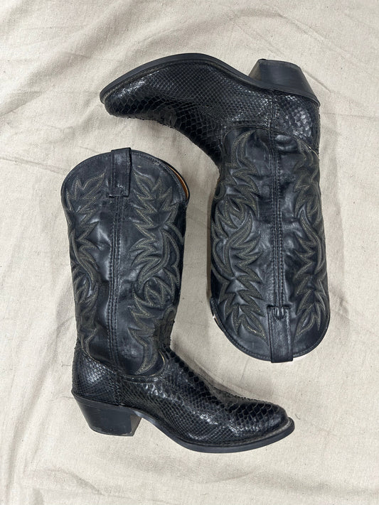 Vintage Exotic Black Cowboy Boots