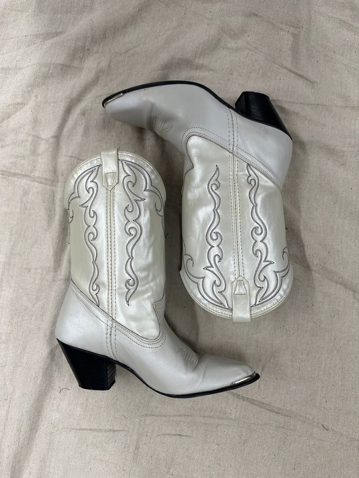 Vintage Pearl White Ankle Boots