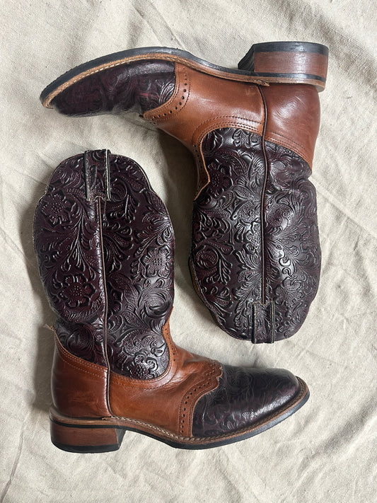 Embossed Square Toe Cowboy Boots