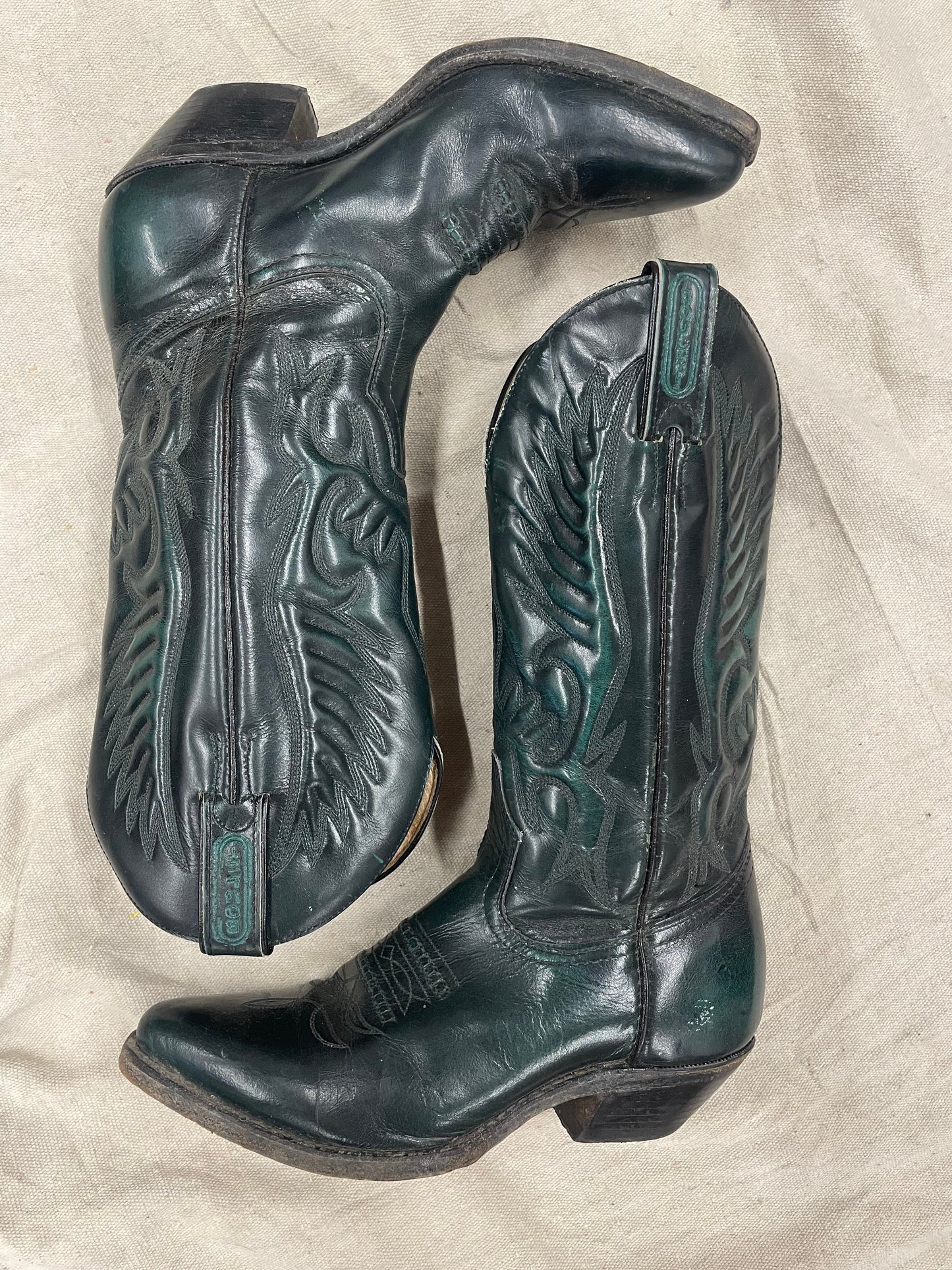 Vintage Emerald Green Snip Toe Cowboy Boots