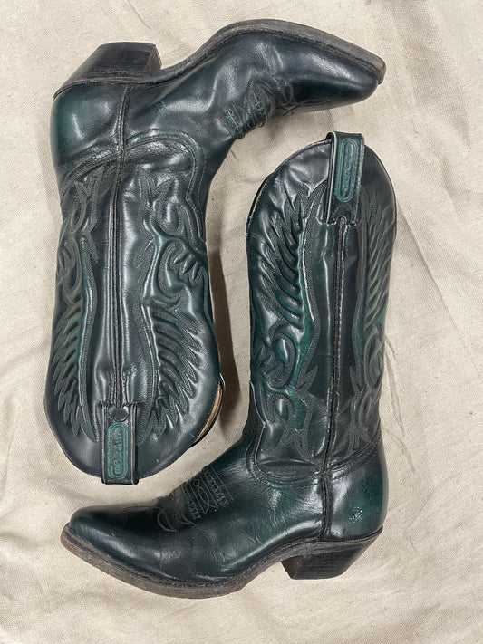 Vintage Emerald Green Snip Toe Cowboy Boots