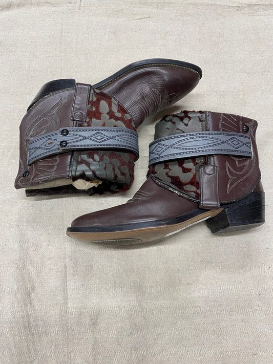 ￼ Burgundy and Cowhide Canty Boots