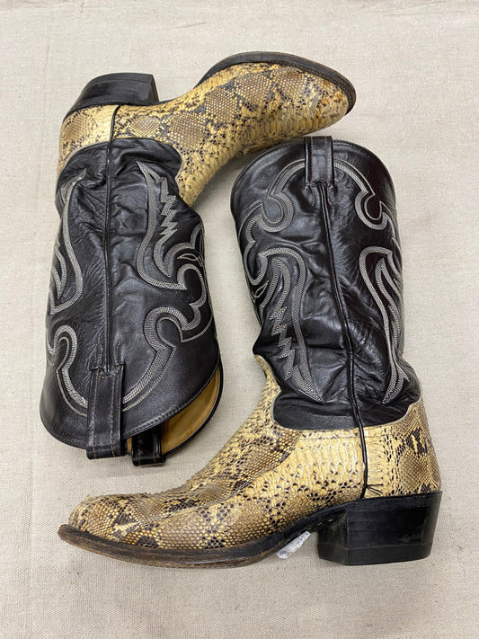 Tony Lama Snakeskin Black+Tan Cowboy Boots