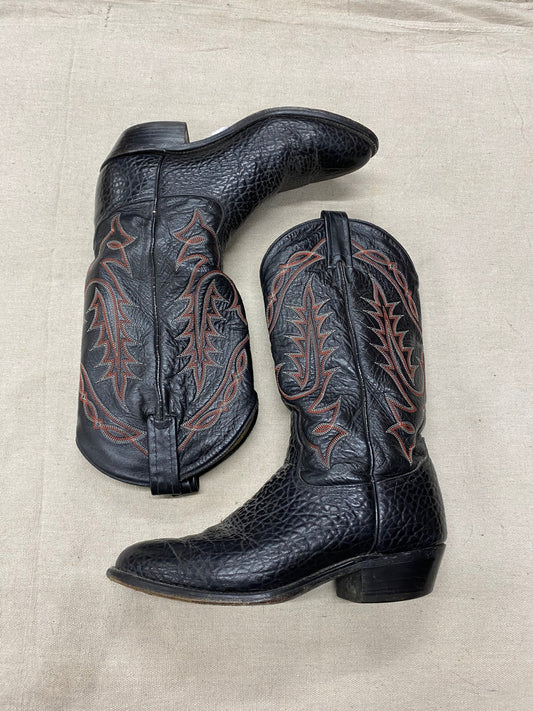 Vintage red stitch black leather Tony Lama Boots