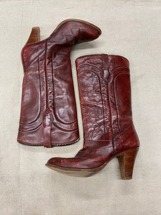 Vintage Oxblood Stacked Heel Boot