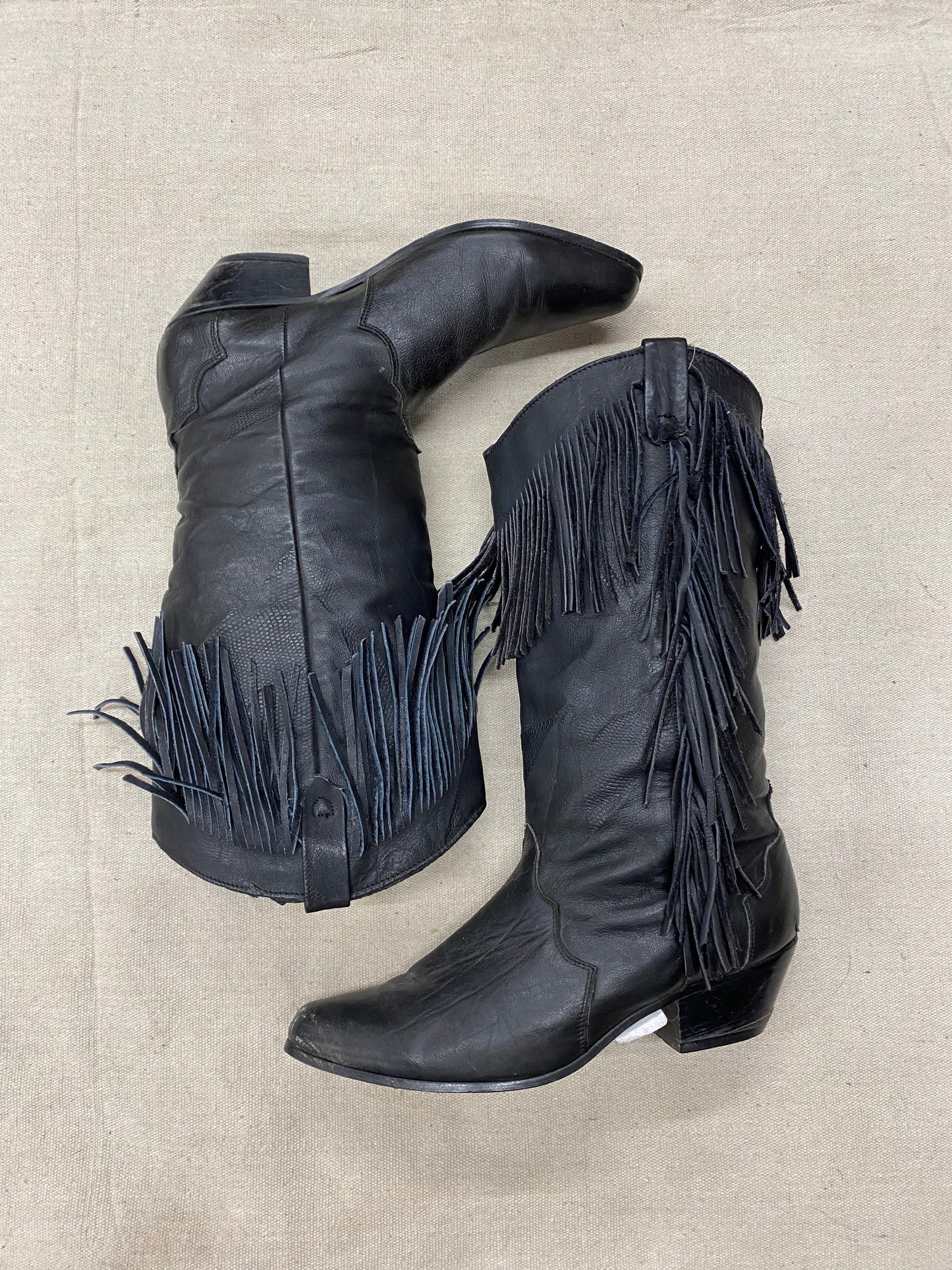 Vintage Black Fringe Cowgirl Boot