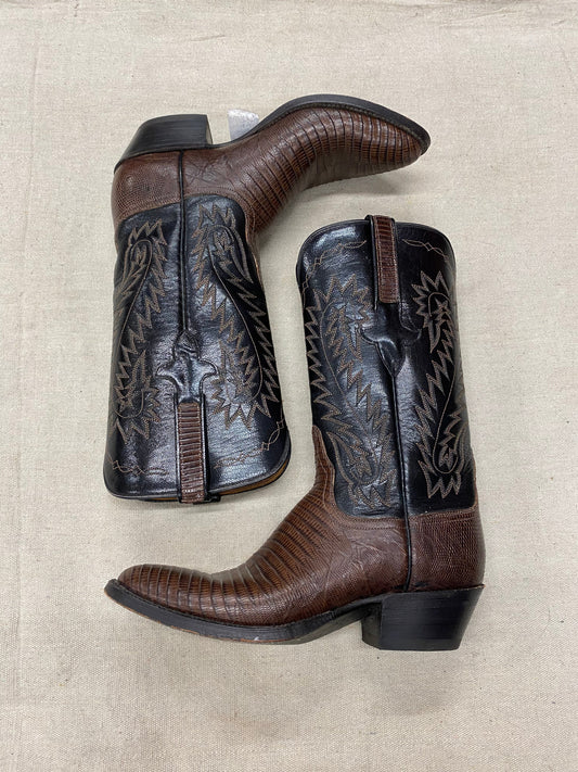 Vintage Brown Lizard and Black Cowboy Boot