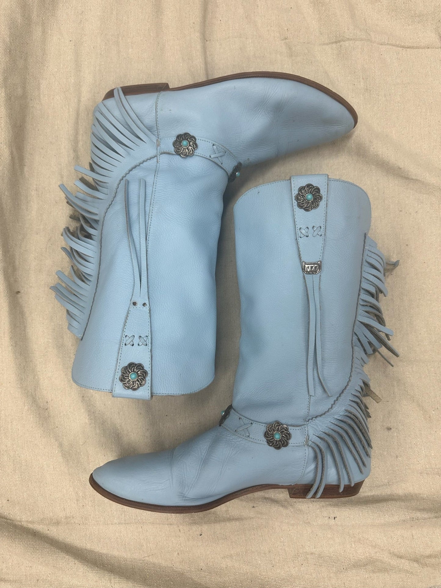 Baby Blue Fringe Cowboy Boots