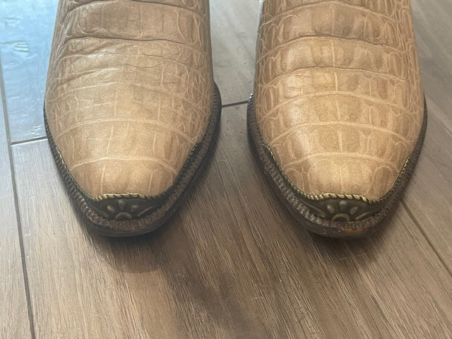 Vintage Beige Textured Cowboy Boots