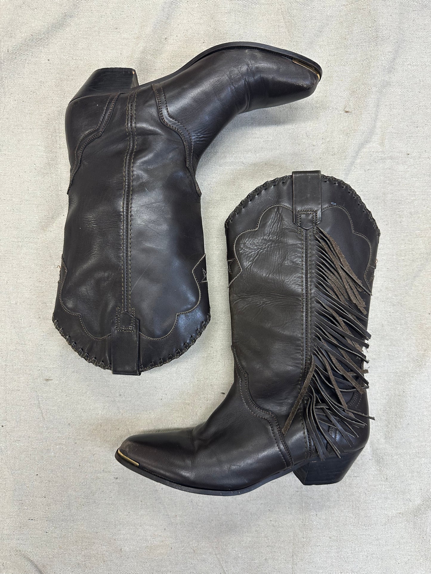 Dark Brown Star Fringe Cowboy Boots